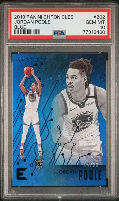 2019 Panini Chronicles Jordan Poole Blue #202 card image