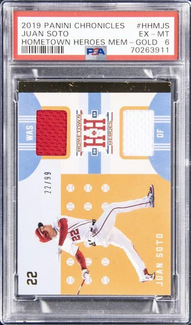 2019 Panini Chronicles Juan Soto Hometown Heroes Memorabilia Gold #HHM-JS card image
