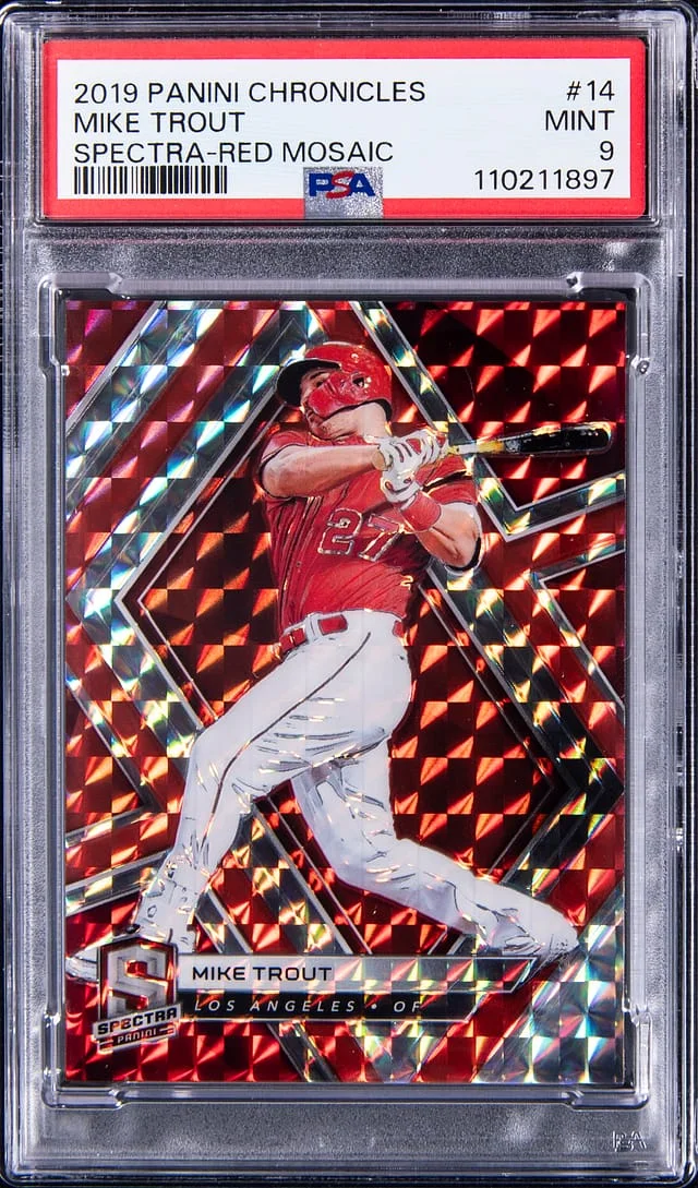 2019 Panini Chronicles Mike Trout Spectra Red Mosaic #14 card image
