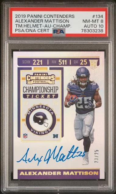 2019 Panini Contenders Alexander Mattison Team Helmet-Autograph-Championship #134 card image