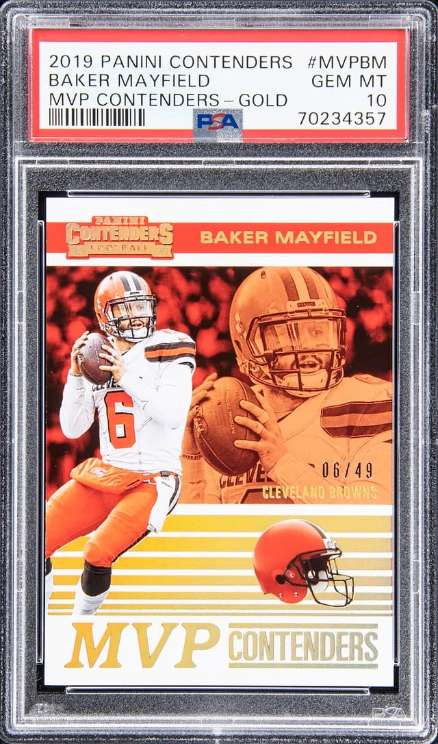 2019 Panini Contenders Baker Mayfield MVP Contenders - Gold #MVPBM card image