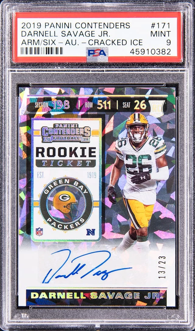 2019 Panini Contenders Darnell Savage Jr., Arm Under Six Autograph Cracked Ice #171 card image