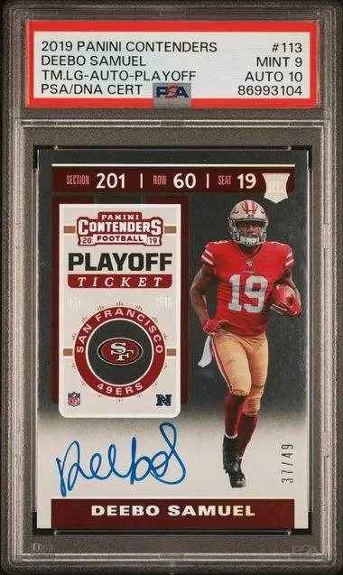 2019 Panini Contenders Deebo Samuel Team Logo Autograph-Playoff Ticket #113 card image