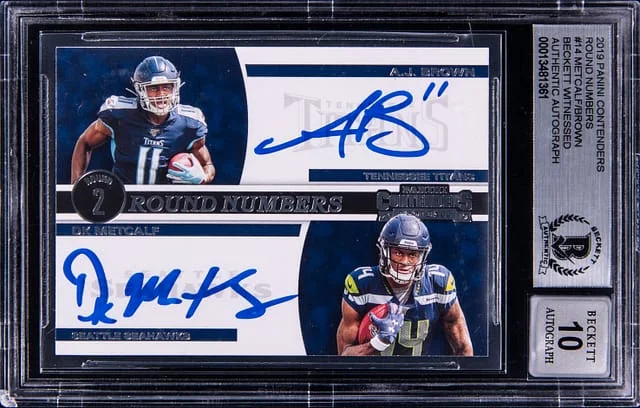 2019 Panini Contenders D.K. Metcalf/A.J. Brown Round Numbers #14 card image