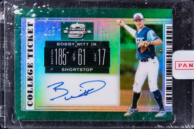 2019 Panini Contenders Draft Picks Bobby Witt Jr. College Ticket Autographs Green #2 card image