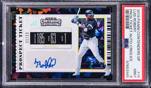 2019 Panini Contenders Draft Picks Luis Robert Prospect Ticket Autograph Cracked Ice #14 card image