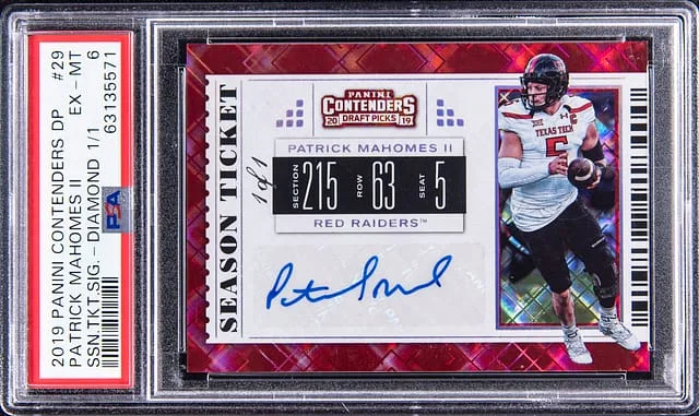 2019 Panini Contenders Draft Picks Patrick Mahomes II Season Ticket Signature Diamond #29 card image
