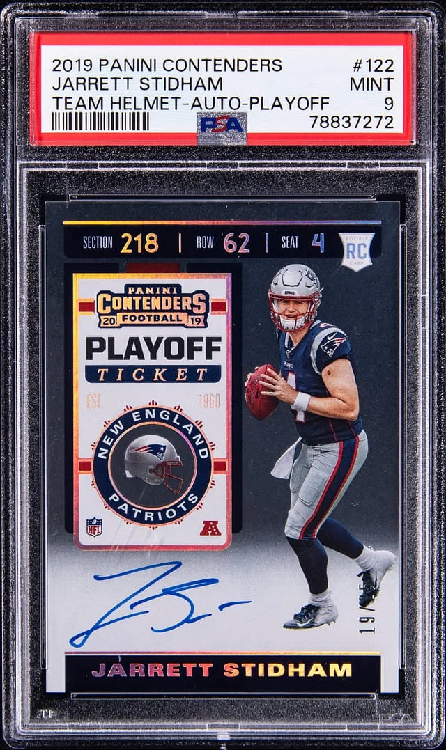 2019 Panini Contenders Jarrett Stidham Team Helmet Autograph Playoff Ticket #122 card image