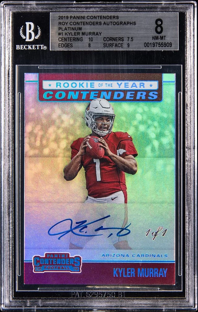 2019 Panini Contenders Kyler Murray Of The Year Contenders Autographs Platinum #RYA-KM card image