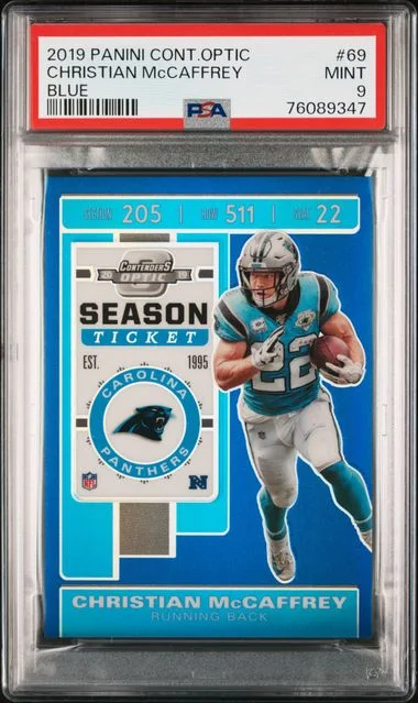2019 Panini Contenders Optic Christian McCaffrey Blue #69 card image