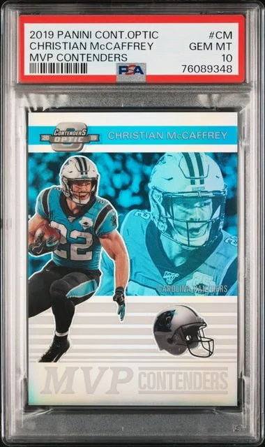 2019 Panini Contenders Optic Christian McCaffrey MVP Contenders #MVP-CM card image