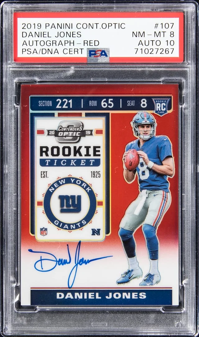 2019 Panini Contenders Optic Daniel Jones Autograph Teal Prizm #107 card image