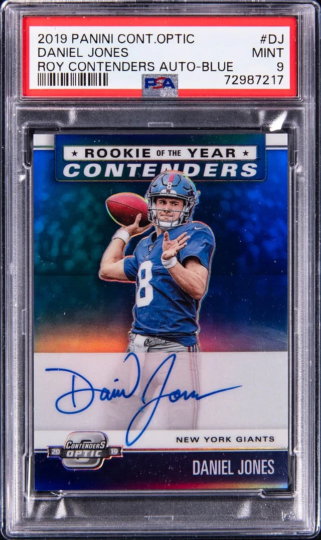 2019 Panini Contenders Optic Daniel Jones Roy Contenders Autograph Blue #ROY-DJ card image