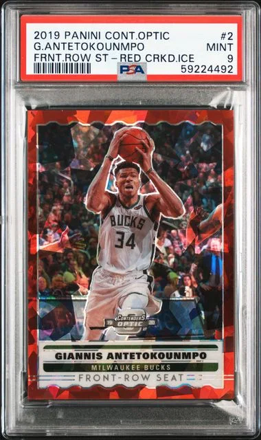 2019 Panini Contenders Optic Giannis Antetokounmpo Front Row Seat Red Cracked Ice #2 card image