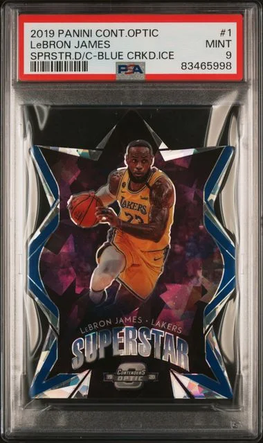 2019 Panini Contenders Optic LeBron James Superstar Die-Cuts Blue Cracked Ice #1 card image