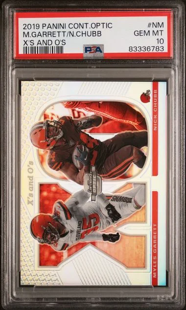 2019 Panini Contenders Optic Myles Garrett/Nick Chubb X's and O's #NM card image
