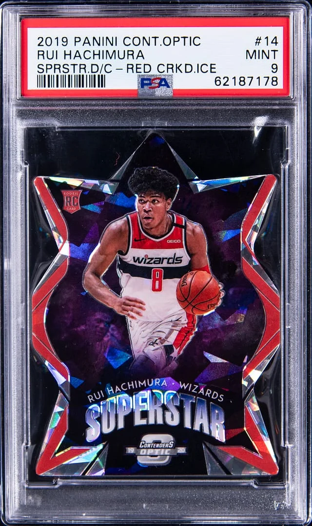 2019 Panini Contenders Optic Rui Hachimura Superstar Die-Cut Red Cracked Ice #14 card image