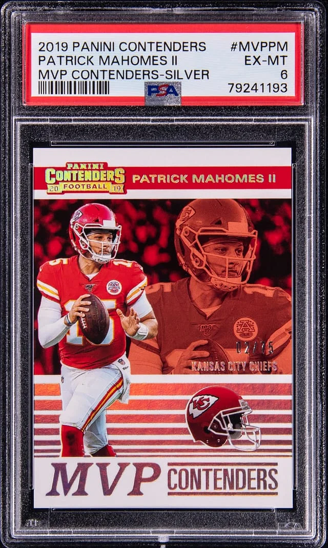 2019 Panini Contenders Patrick Mahomes II MVP Contenders Gold #MVP-PM card image