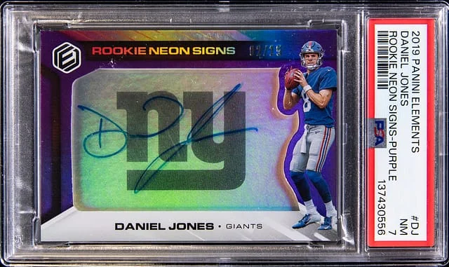 2019 Panini Daniel Jones Elements Neon Signs Material Prime #RNS-DJ card image