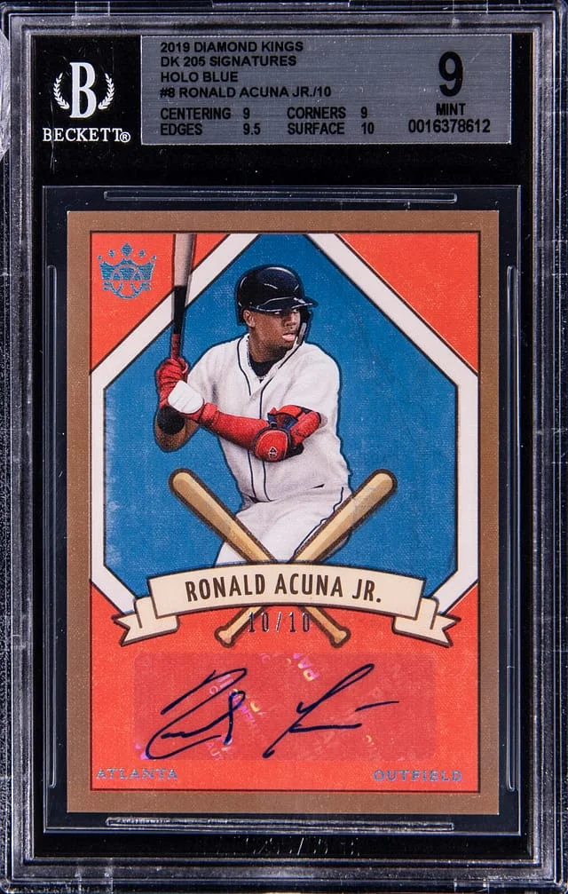 2019 Panini Diamond Kings Ronald Acuna Jr. 205 Signatures Holo Blue #8 card image