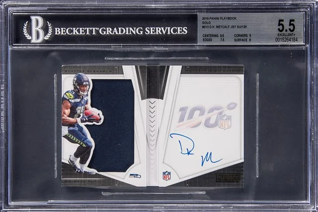 2019 Panini DK Metcalf Playbook Gold Patch Autograph #213 card image