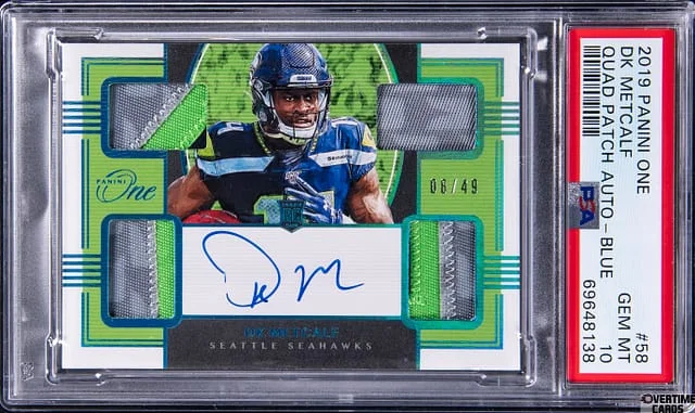 2019 Panini DK Metcalf One Quad Patch Autograph Blue #58 card image