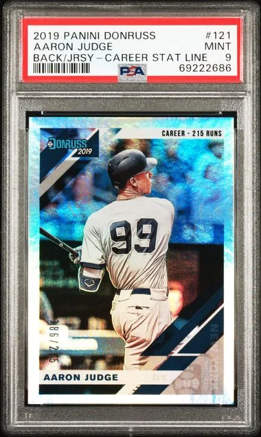 2019 Panini Donruss Aaron Judge, Back Of Jersey, Career Stat Line #121 card image