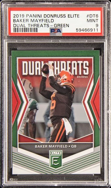 2019 Panini Donruss Baker Mayfield Elite Dual Threats Green #DT-6 card image