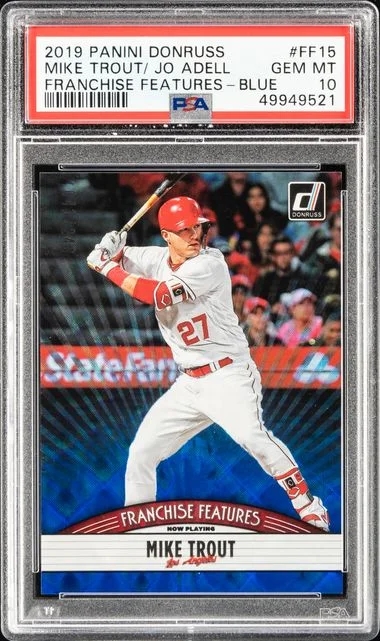 2019 Panini Donruss Jo Adell/Mike Trout Franchise Features Blue #FF-15 card image