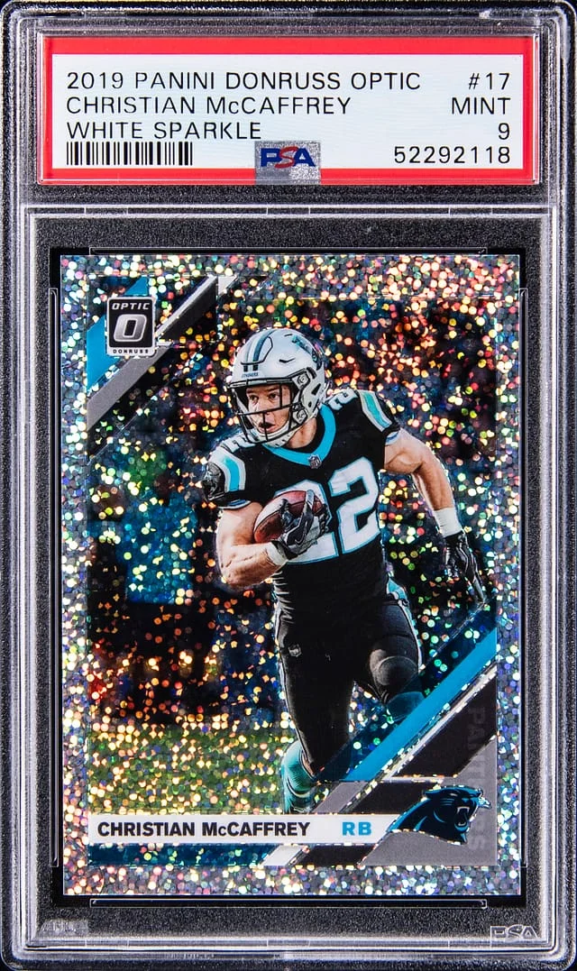 2019 Panini Donruss Optic Christian McCaffrey White Sparkle #17 card image