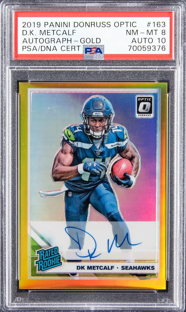 2019 Panini Donruss Optic DK Metcalf Autographed Gold Prizm #163 card image