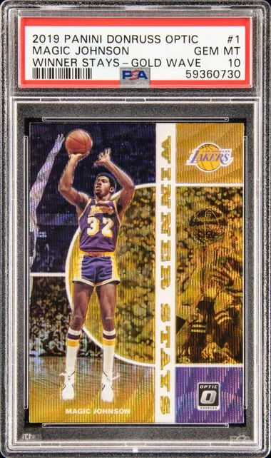 2019 Panini Donruss Optic Magic Johnson Winner Stays Gold Wave #1 card image