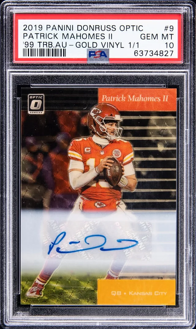 2019 Panini Donruss Optic Patrick Mahomes II 99 Tribute Autographs Gold Vinyl #99-9 card image