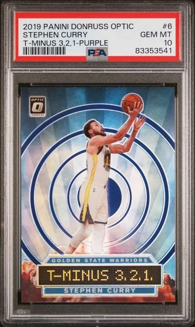2019 Panini Donruss Optic Stephen Curry T-Minus 3,2,1 Purple #6 card image