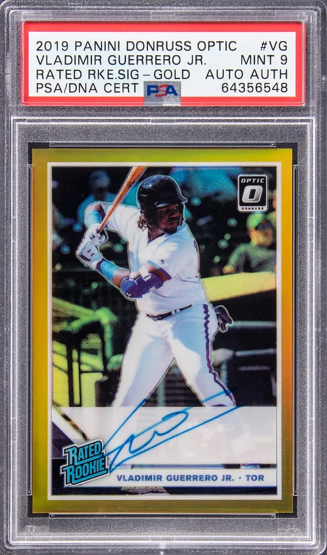 2019 Panini Donruss Optic Vladimir Guerrero Jr. Rated Signatures Gold Prizm #RPS-VG card image