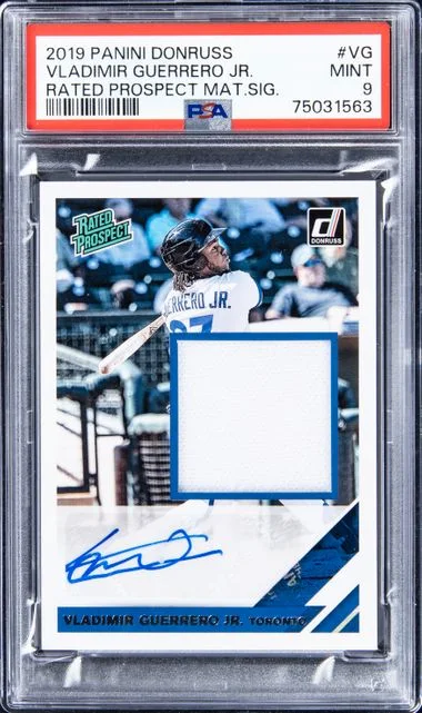 2019 Panini Donruss Vladimir Guerrero Jr. Rated Prospect Material Signatures #RPMS-VG card image