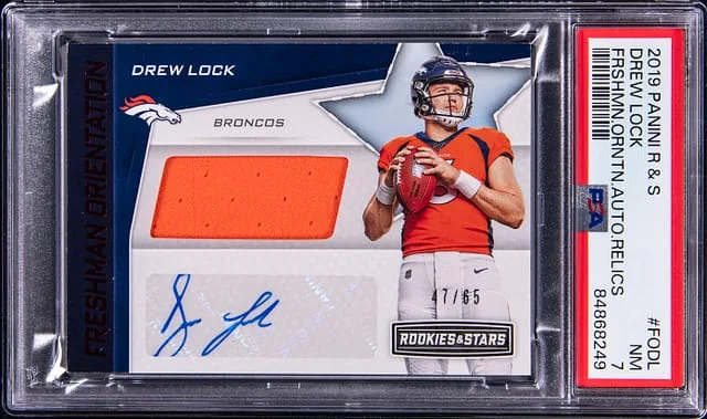 2019 Panini Drew Lock Rookies & Stars Freshman Orientation Autograph Relics #FODL card image