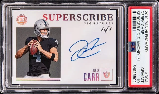 2019 Panini Encased Derek Carr Superscribe Signatures Diamond #DCA card image