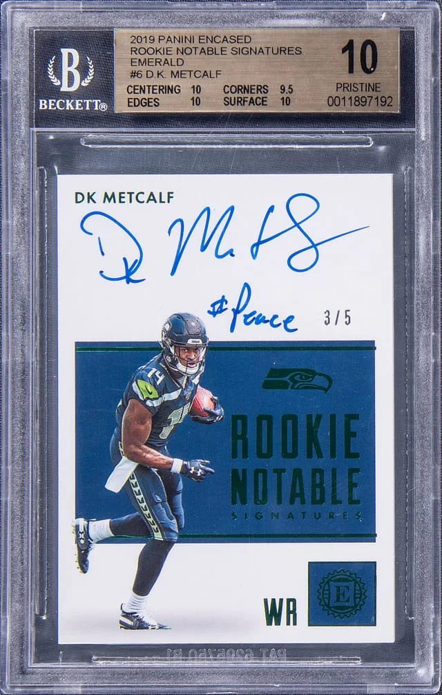 2019 Panini Encased D.K. Metcalf Notable Signatures Emerald #6 card image