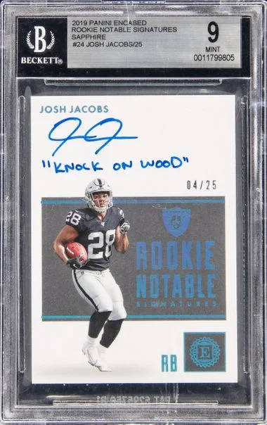 2019 Panini Encased Josh Jacobs Notable Signatures Sapphire #24 card image