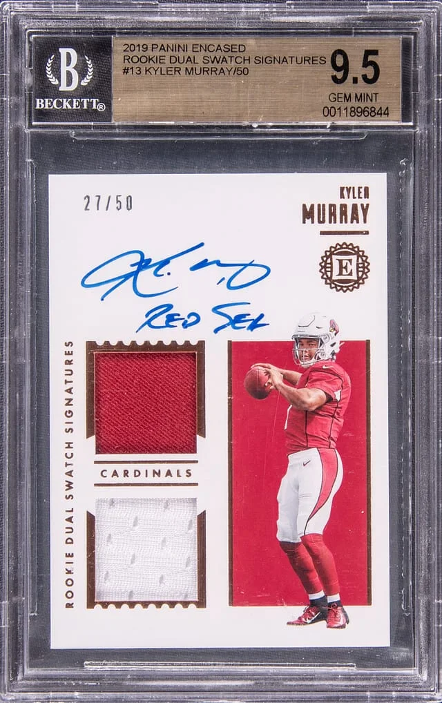 2019 Panini Encased Kyler Murray Dual Swatch Signatures #13 card image