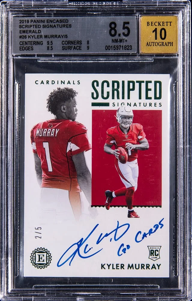 2019 Panini Encased Kyler Murray Scriped Signatures Emerald #SCS-KMU card image