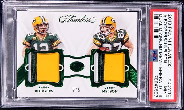 2019 Panini Flawless Aaron Rodgers/Jordy Nelson Dual Diamond Memorabilia - Emerald #DDM10 card image