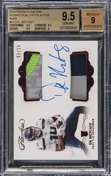 2019 Panini Flawless D.K. Metcalf Dual Patch Autos Ruby #24 card image
