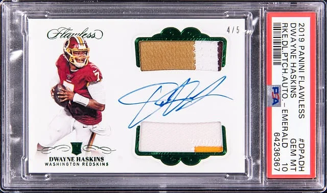 2019 Panini Flawless Dwayne Haskins DL Patch Autograph Emerald #DPADH card image