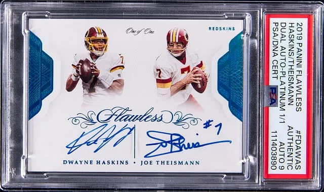 2019 Panini Flawless Dwayne Haskins/Joe Theismann Dual Autograph Platinum #FDA-WAS card image