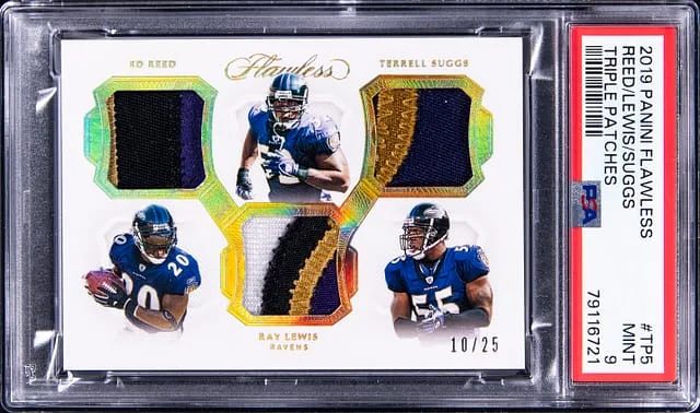 2019 Panini Flawless Ed Reed/Ray Lewis/Terrell Suggs Triple Patches #TP5 card image