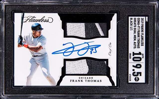 2019 Panini Flawless Frank Thomas Greats Dual Memorabilia Autograph Black #GDMA-FT card image