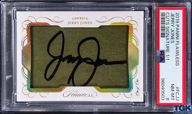 2019 Panini Flawless Jerry Jones Cuts Signatures #FCJJ card image