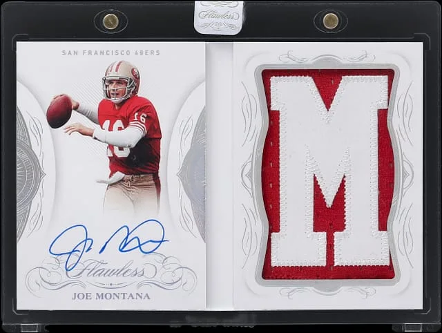 2019 Panini Flawless Joe Montana Veteran Booklets Nameplate #VBA-JMO card image